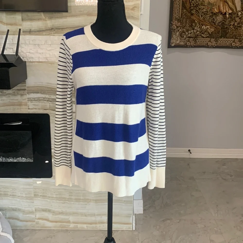 Loft Blue and Creme‎ Striped Sweater. Size S (357)